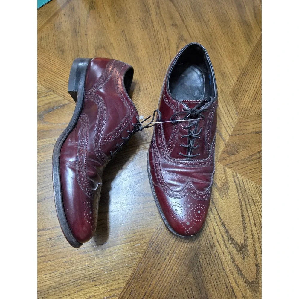 Florsheim Men Burgundy Leather Wingtip Dress Shoes 10.5 D 30353-652324 flaw heel